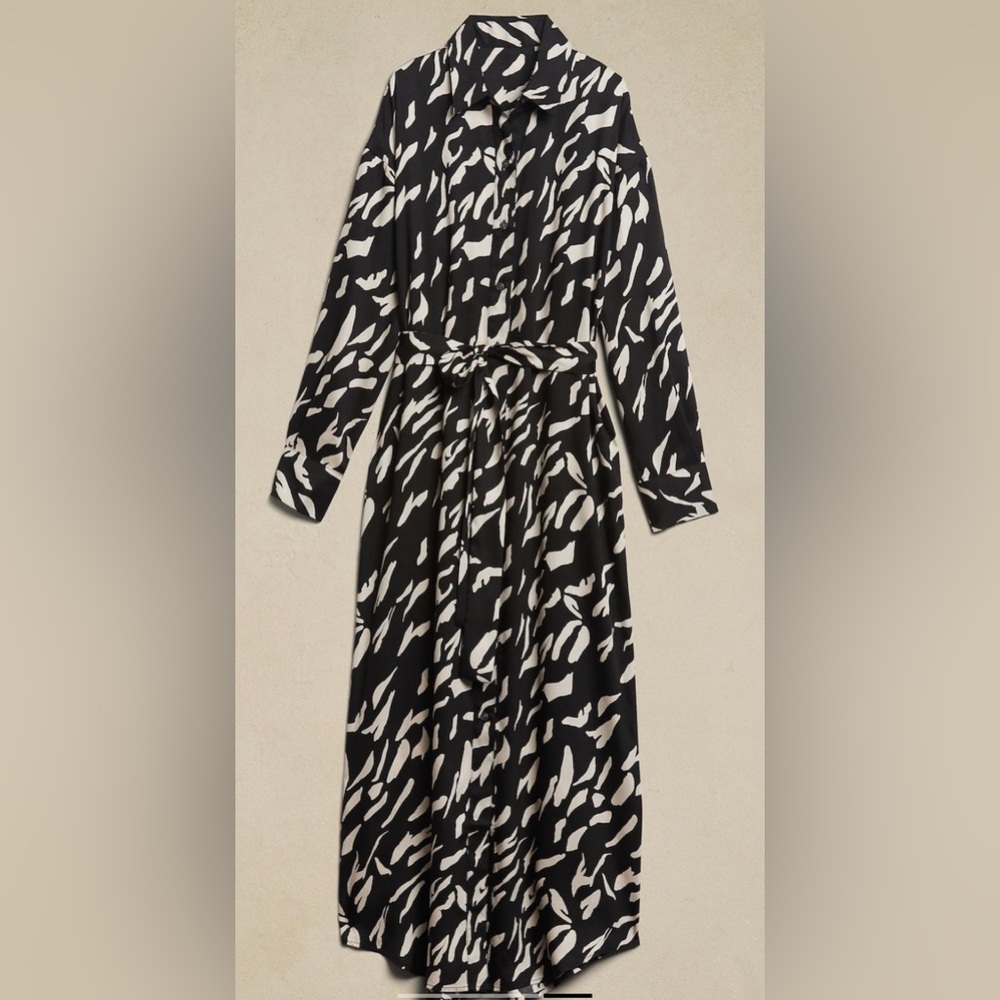 Banana Republic Black and White Silky Shirt Dress